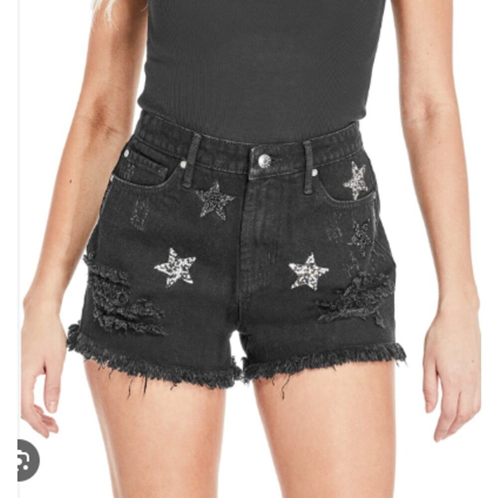 Guess Embellished Star High Waist Cut Off Denim Shorts sz 27 NWT
